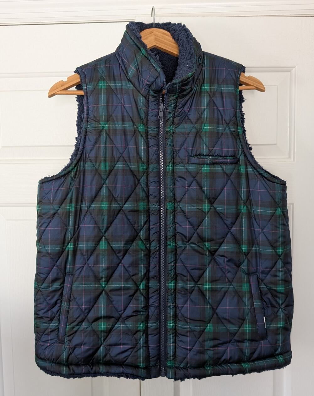 Crown & Ivy Reversible Plaid Fleece Puffy Vest